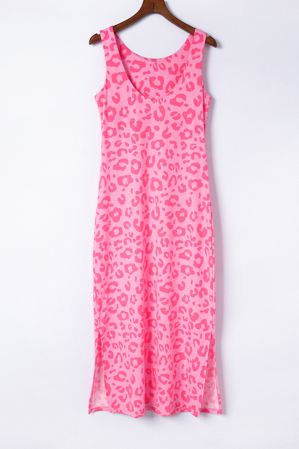 Rosy Leopard Print Side Slits Casual Sleeveless Dress