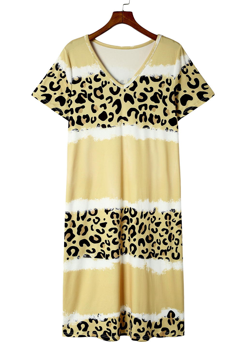 Rose Leopard Tie Dye Color Block V-Neck T-Shirt Dress