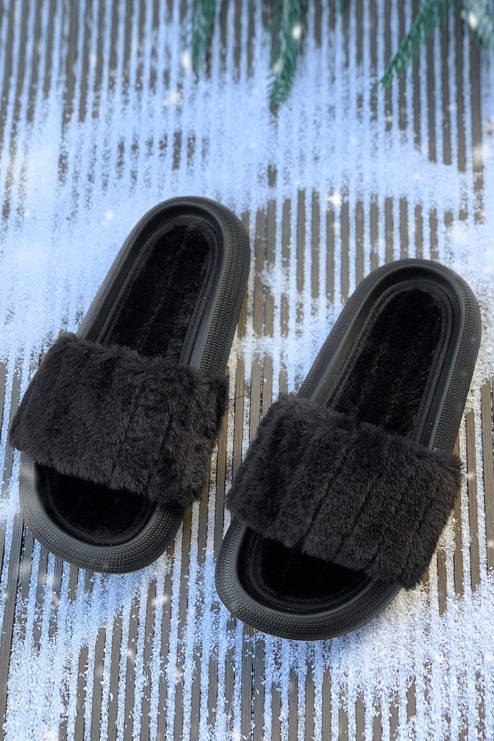 Pink Comfy Plush Band Open Toe Slippers
