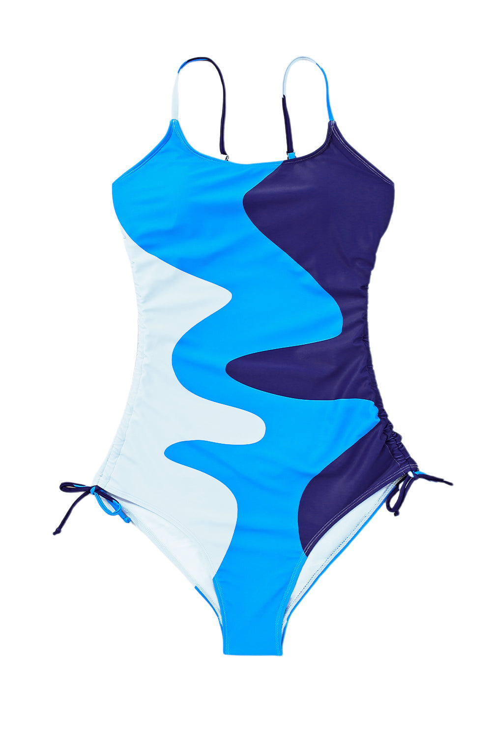 Rose Printed Color Block Drawstring Sides One Piece Swimsuit