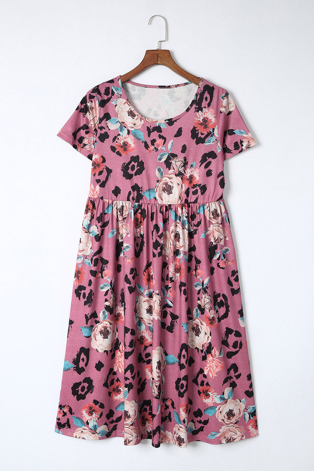 Multicolor Foral Print Short Sleeve A-line High Waist Dress