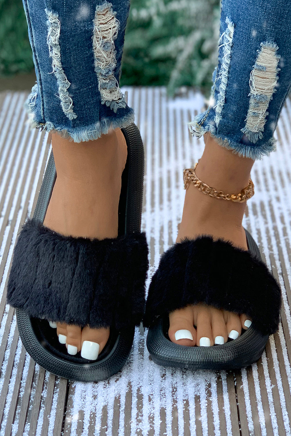Pink Comfy Plush Band Open Toe Slippers