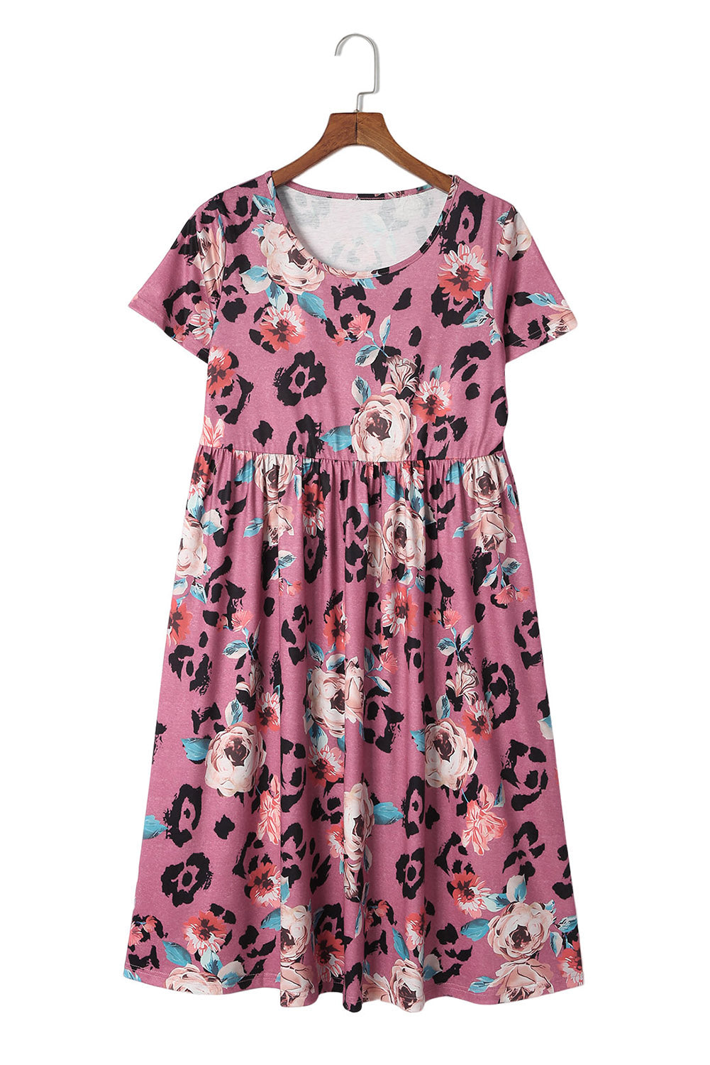 Multicolor Foral Print Short Sleeve A-line High Waist Dress