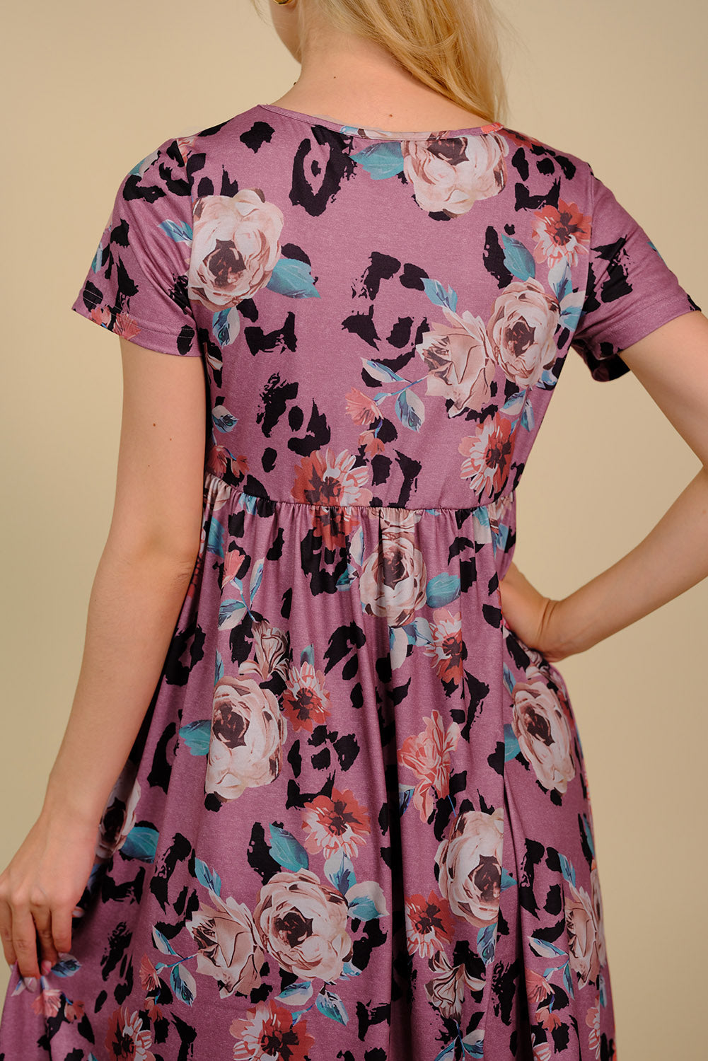 Multicolor Foral Print Short Sleeve A-line High Waist Dress